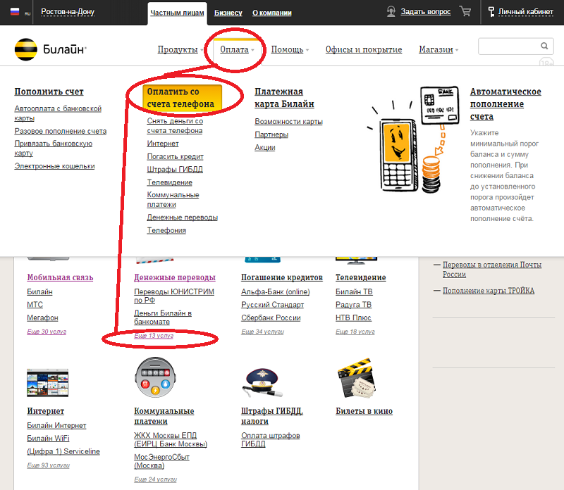 Как перевести деньги с Билайн на карту через личный кабинет