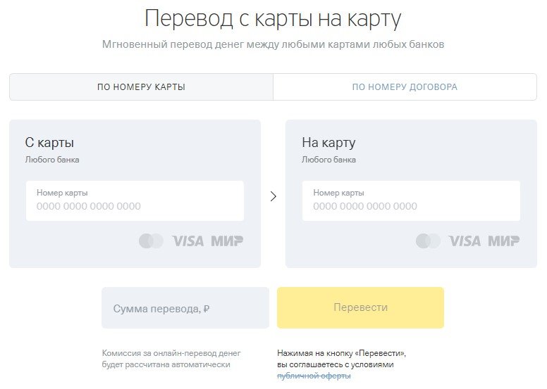 Перевод с карты Тинькофф