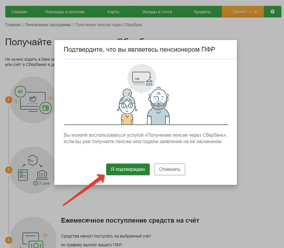 Оформление пенсии в Сбербанке